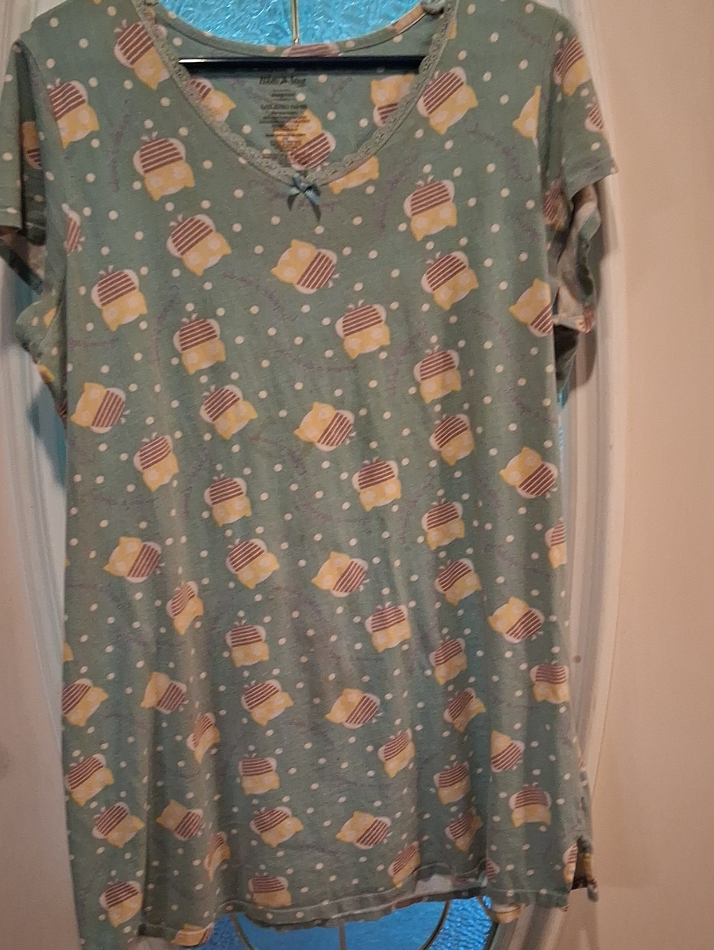 White Stag Mint Green Owls Print Nightgown